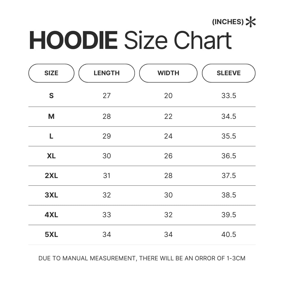 Hoodie Size Chart - Seventeen UK Shop