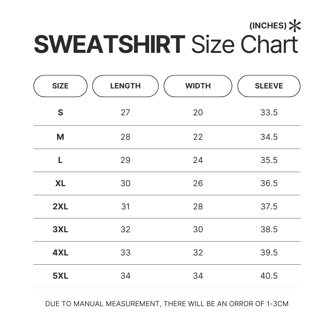 Sweatshirt Size Chart - Seventeen UK Shop