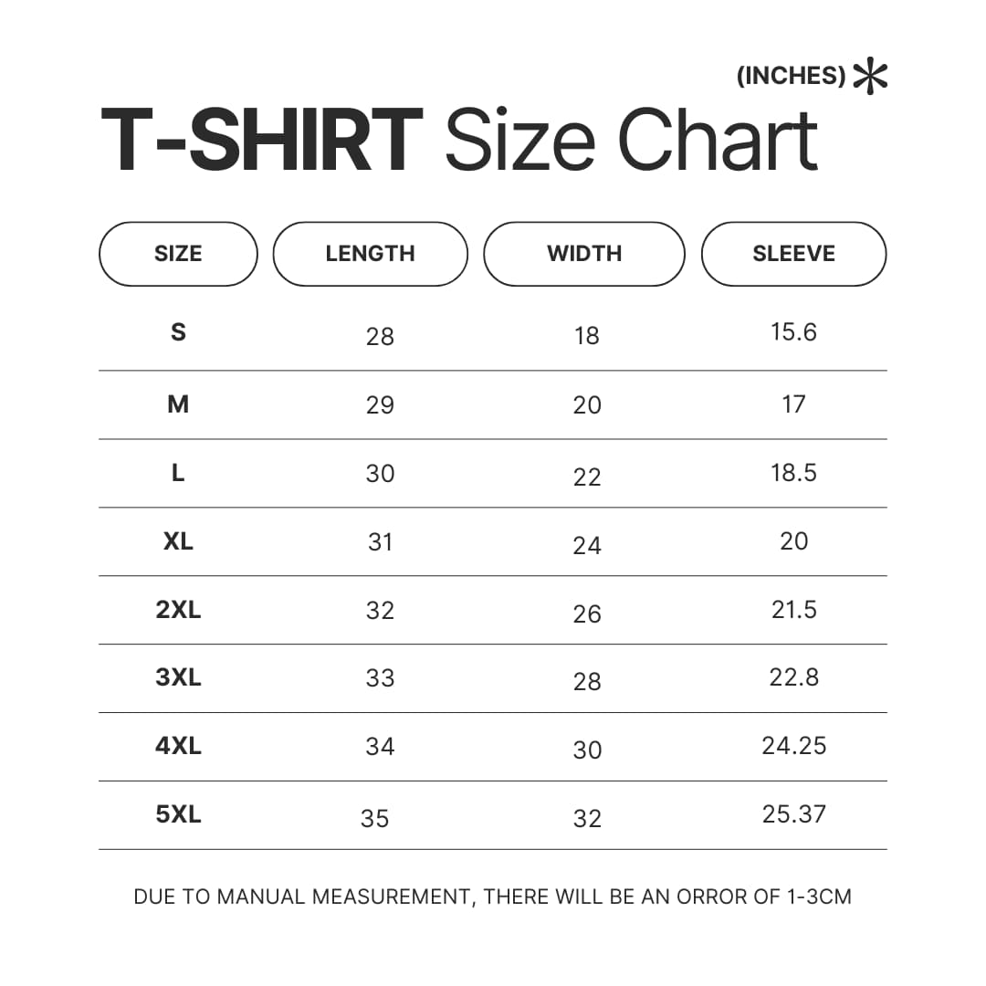 T shirt Size Chart - Seventeen UK Shop