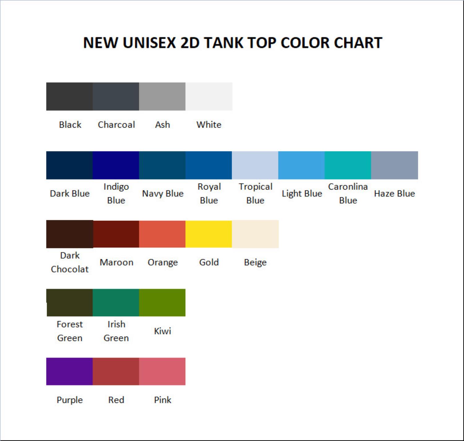 tank top color chart - Seventeen UK Shop