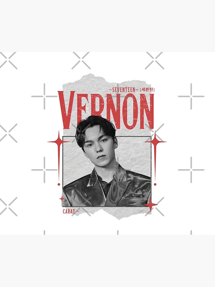 Seventeen Black And Red Vernon Group Members Y2k Preppy Collage Design Throw Pillow - Image 2