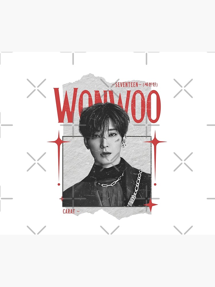 Seventeen Black And Red Wonwoo Group Members Y2k Preppy Collage Design Throw Pillow - Image 2