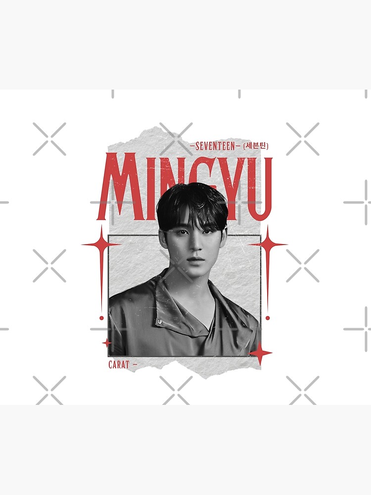 Seventeen Black And Red Mingyu Group Members Y2k Preppy Collage Design Tapestry - Image 2