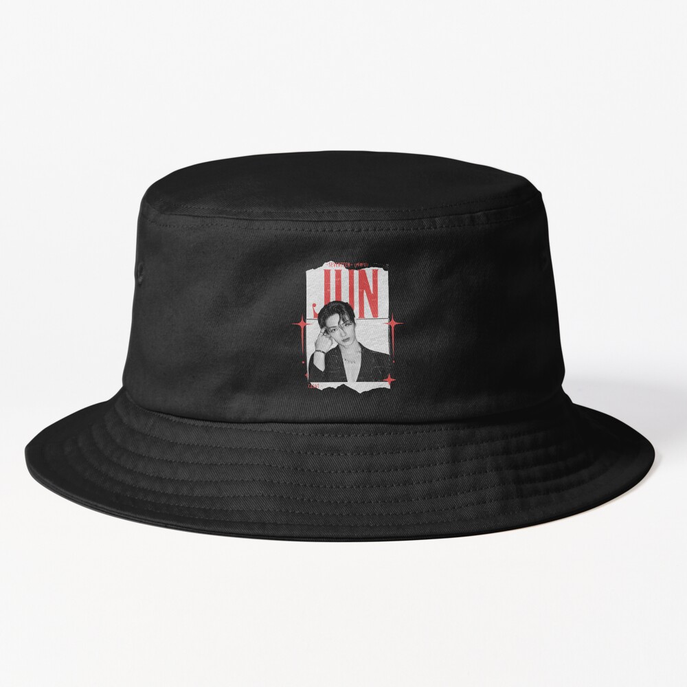 Seventeen Black And Red Jun Group Members Y2k Preppy Collage Design Bucket Hat