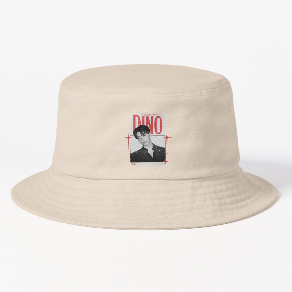 Seventeen Black And Red Dino Group Members Y2k Preppy Collage Design Bucket Hat