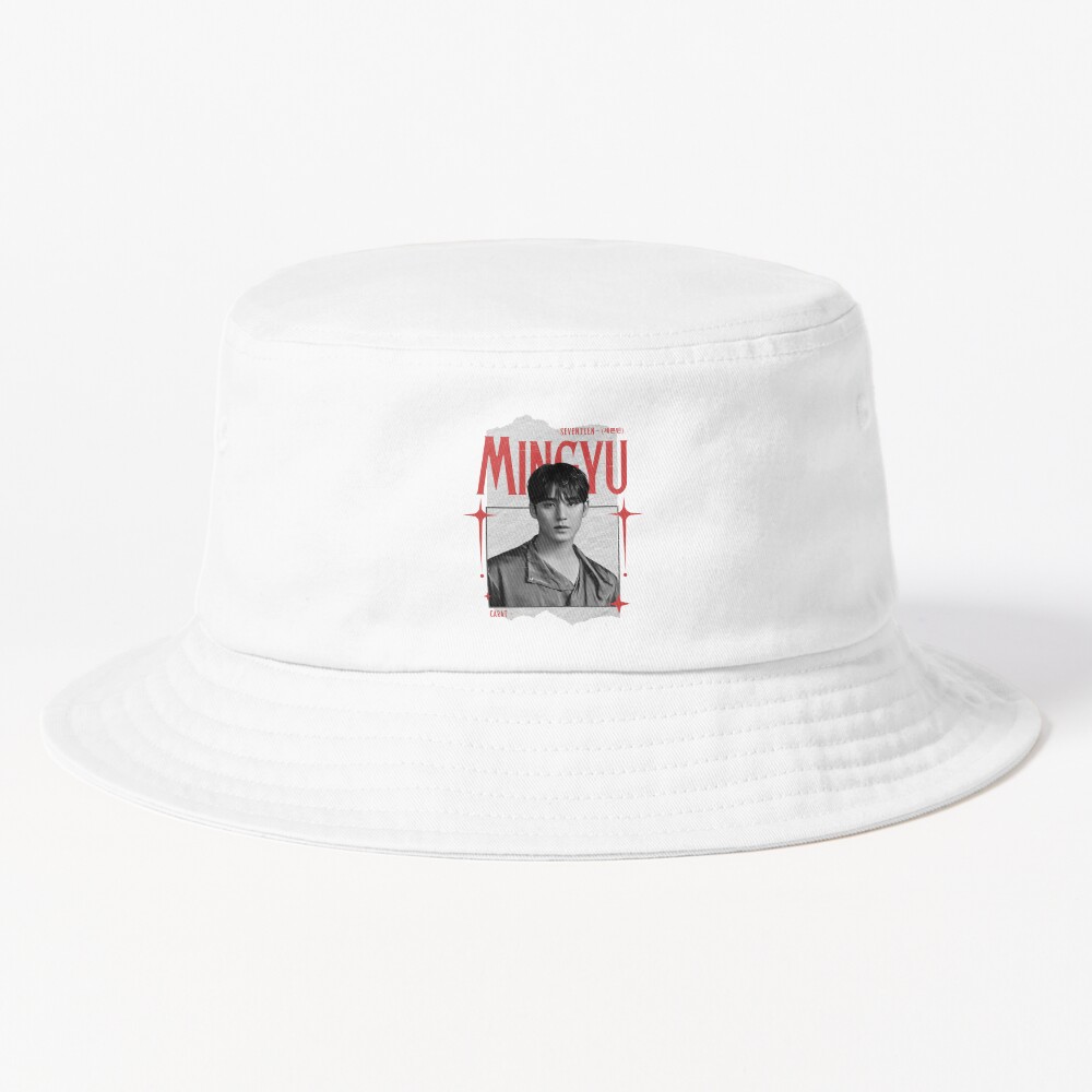 Seventeen Black And Red Mingyu Group Members Y2k Preppy Collage Design Bucket Hat