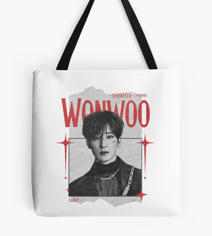 Seventeen Black And Red Wonwoo Group Members Y2k Preppy Collage Design Tote Bag