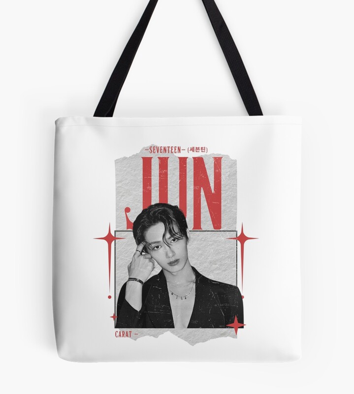 Seventeen Black And Red Jun Group Members Y2k Preppy Collage Design Tote Bag