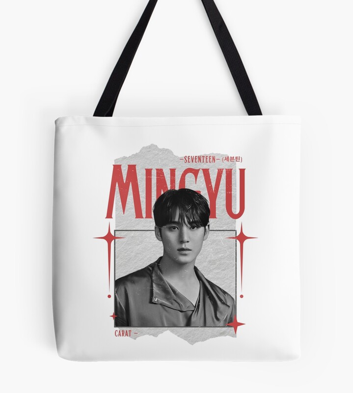 Seventeen Black And Red Mingyu Group Members Y2k Preppy Collage Design Tote Bag