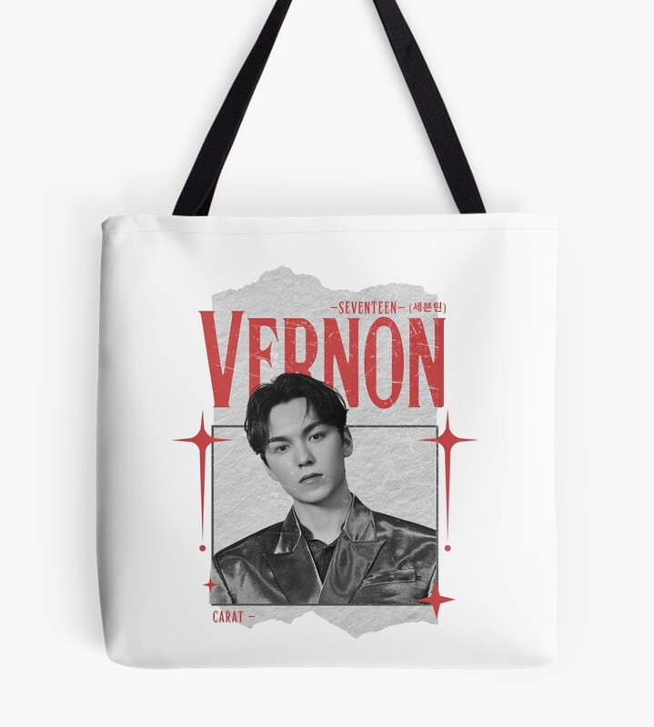 Seventeen Black And Red Vernon Group Members Y2k Preppy Collage Design Tote Bag