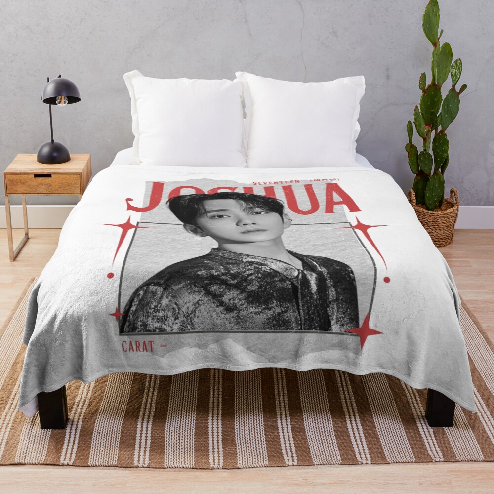 Seventeen Black And Red Joshua Group Members Y2k Preppy Collage Design Throw Blanket