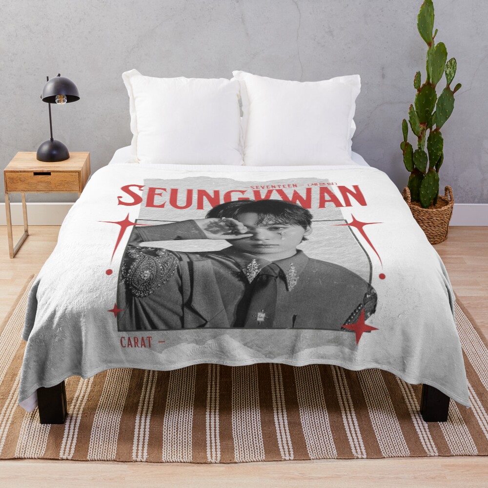 Seventeen Black And Red Seungkwan Group Members Y2k Preppy Collage Design Throw Blanket