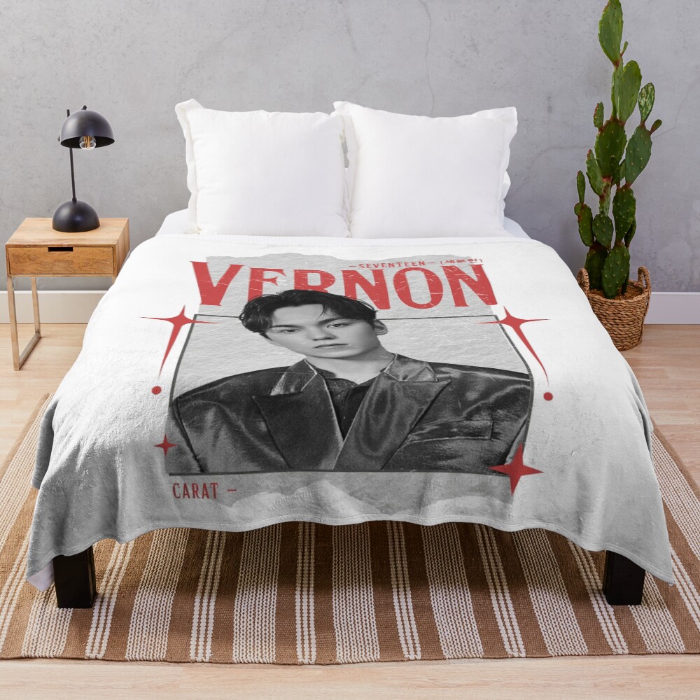 Seventeen Black And Red Vernon Group Members Y2k Preppy Collage Design Throw Blanket