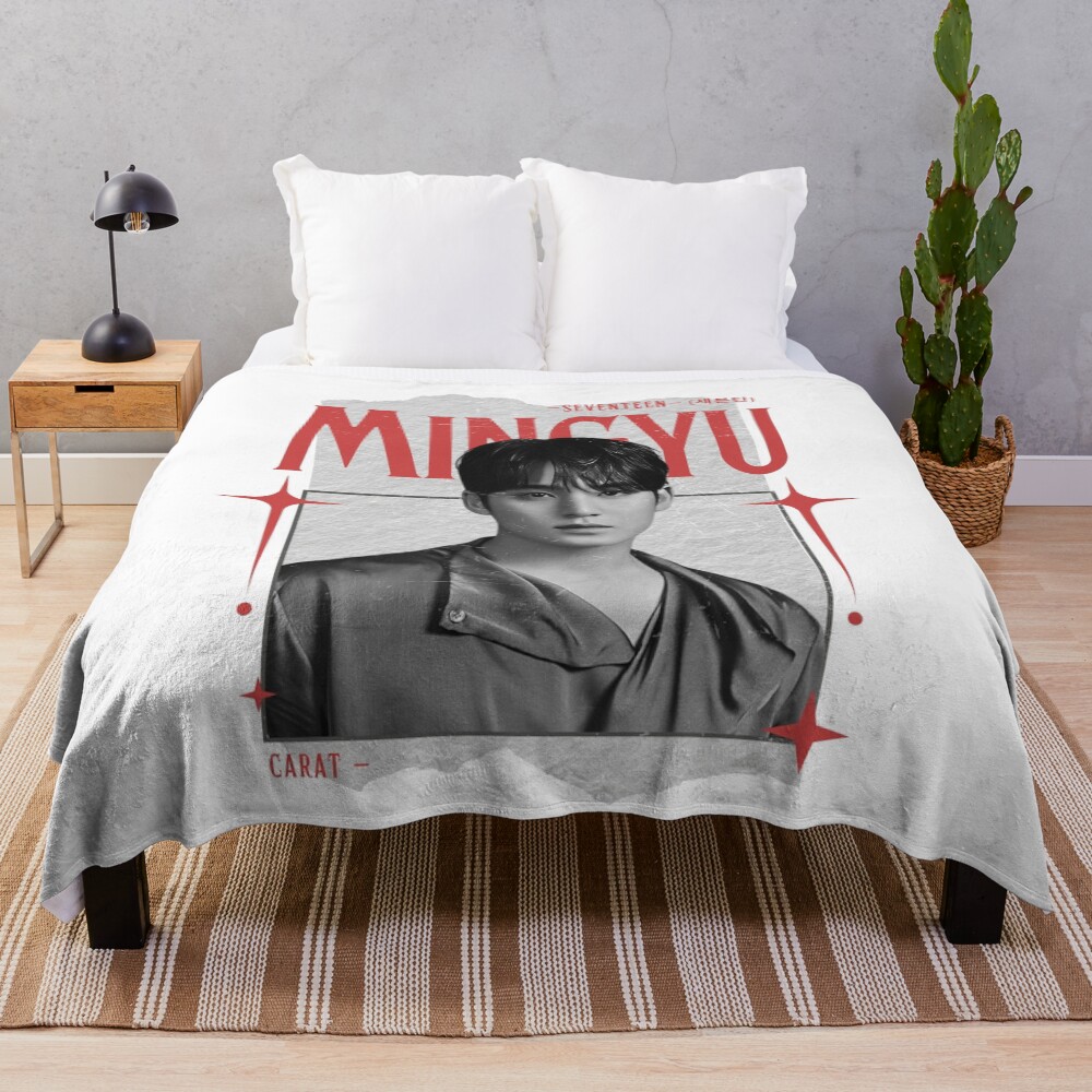 Seventeen Black And Red Mingyu Group Members Y2k Preppy Collage Design Throw Blanket