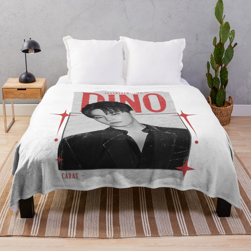 Seventeen Black And Red Dino Group Members Y2k Preppy Collage Design Throw Blanket