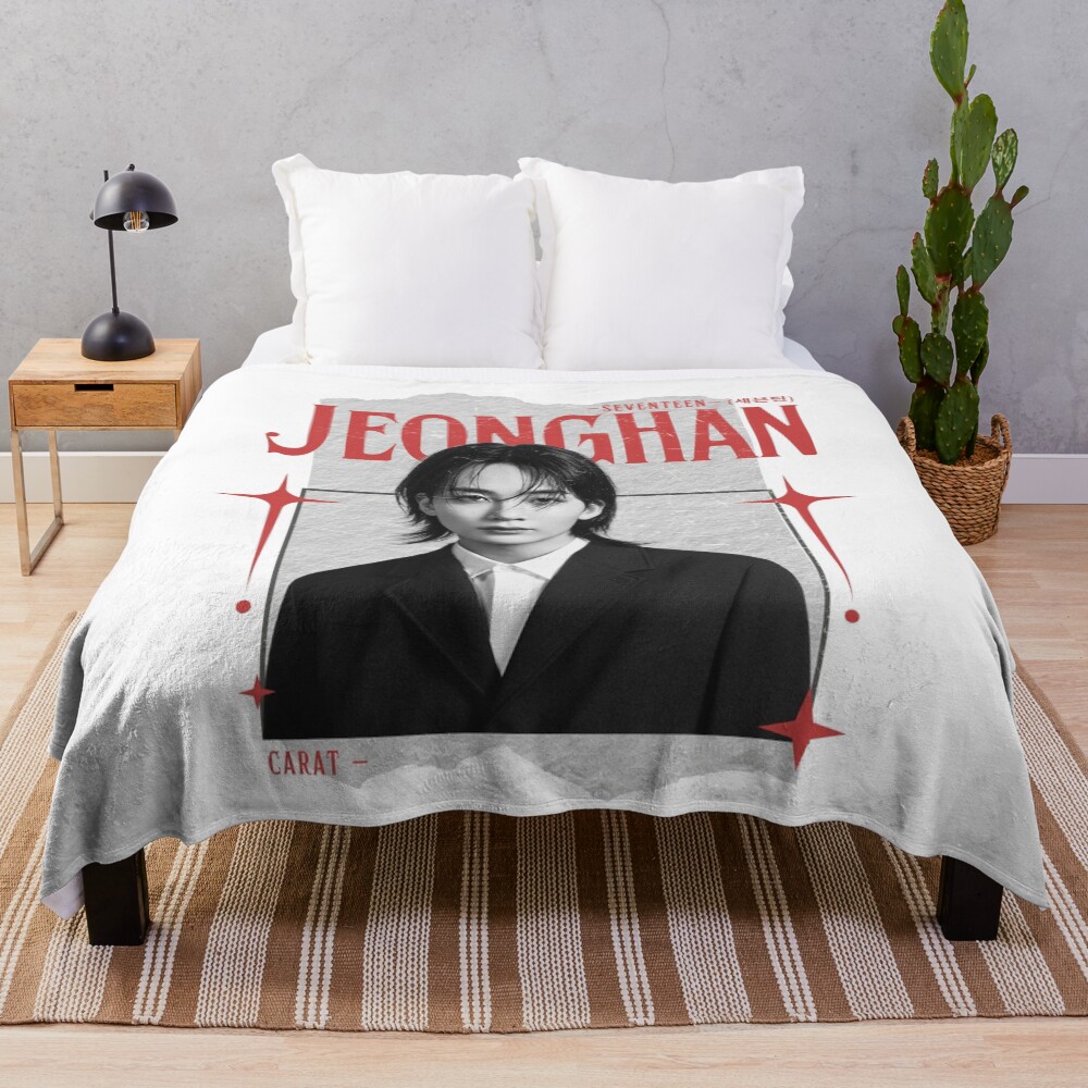 Seventeen Black And Red Jeonghan Group Members Y2k Preppy Collage Design Throw Blanket