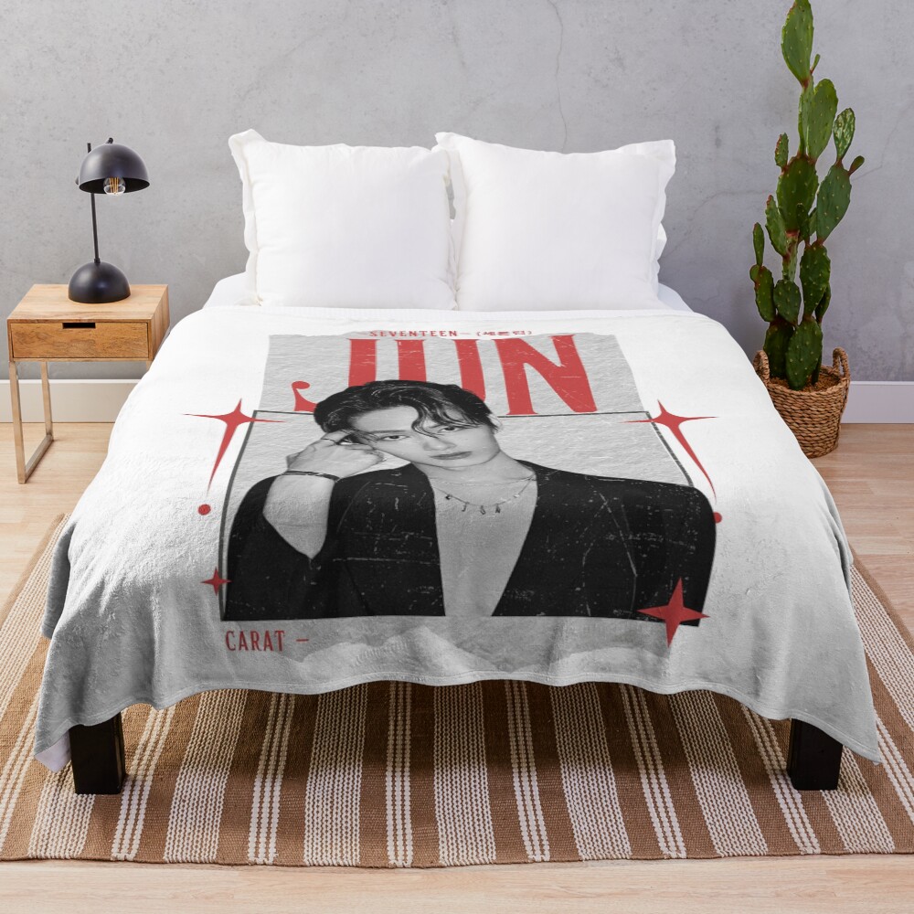 Seventeen Black And Red Jun Group Members Y2k Preppy Collage Design Throw Blanket