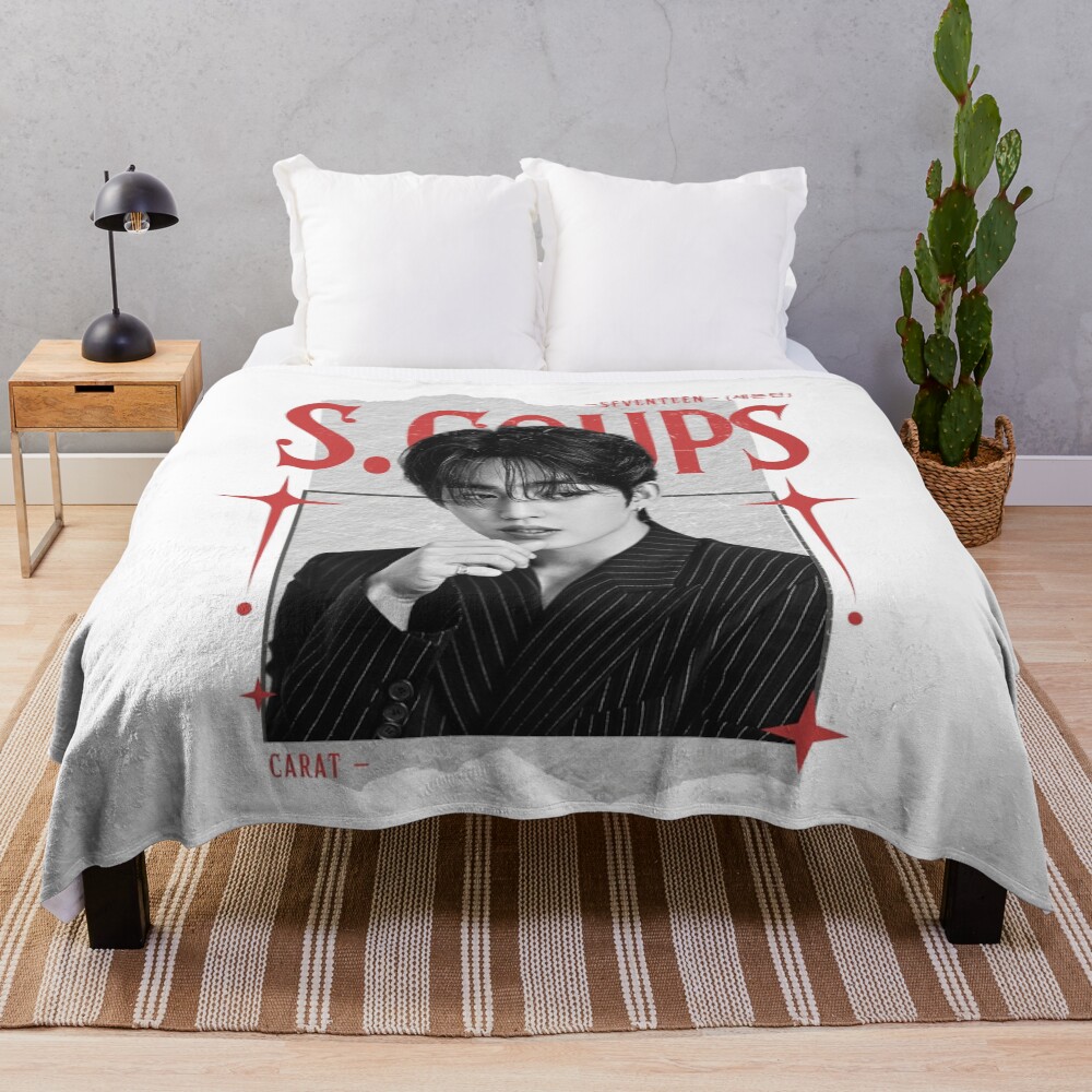 Seventeen Black And Red S Coups Group Members Y2k Preppy Collage Design Throw Blanket