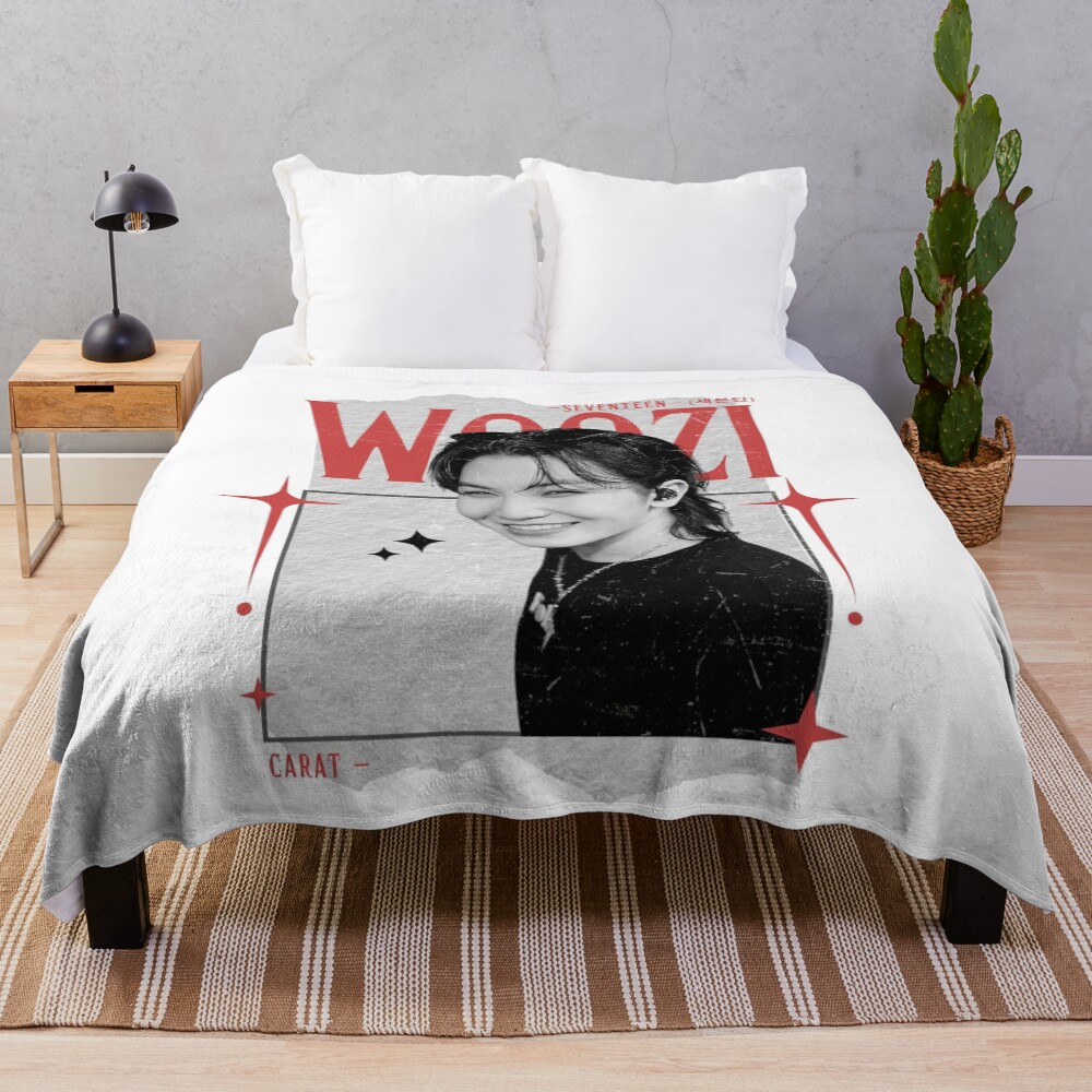 Seventeen Black And Red Woozi Group Members Y2k Preppy Collage Design Throw Blanket