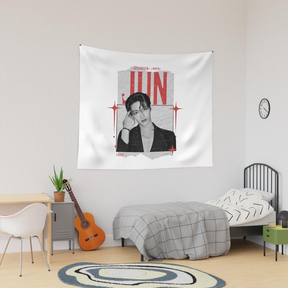 Seventeen Black And Red Jun Group Members Y2k Preppy Collage Design Tapestry