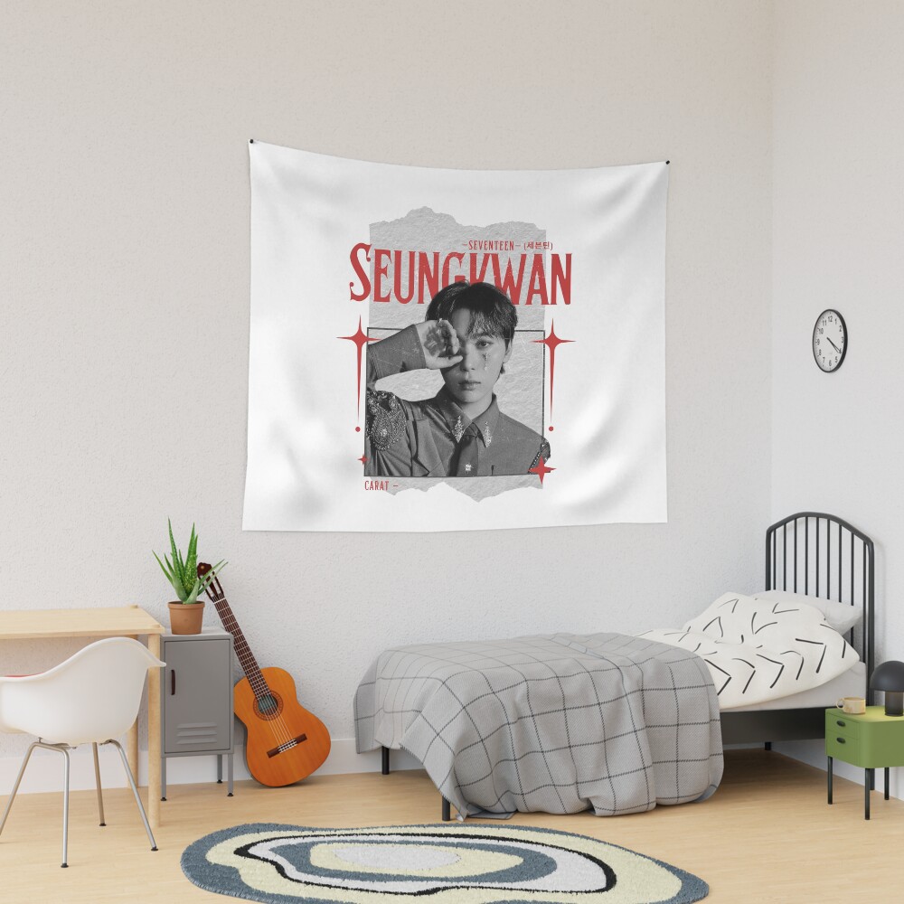 Seventeen Black And Red Seungkwan Group Members Y2k Preppy Collage Design Tapestry