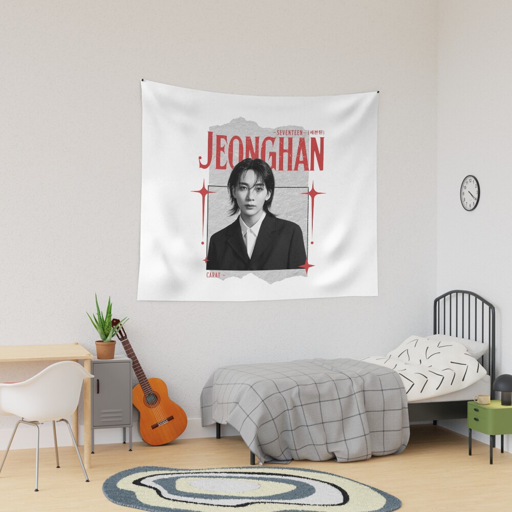 Seventeen Black And Red Jeonghan Group Members Y2k Preppy Collage Design Tapestry
