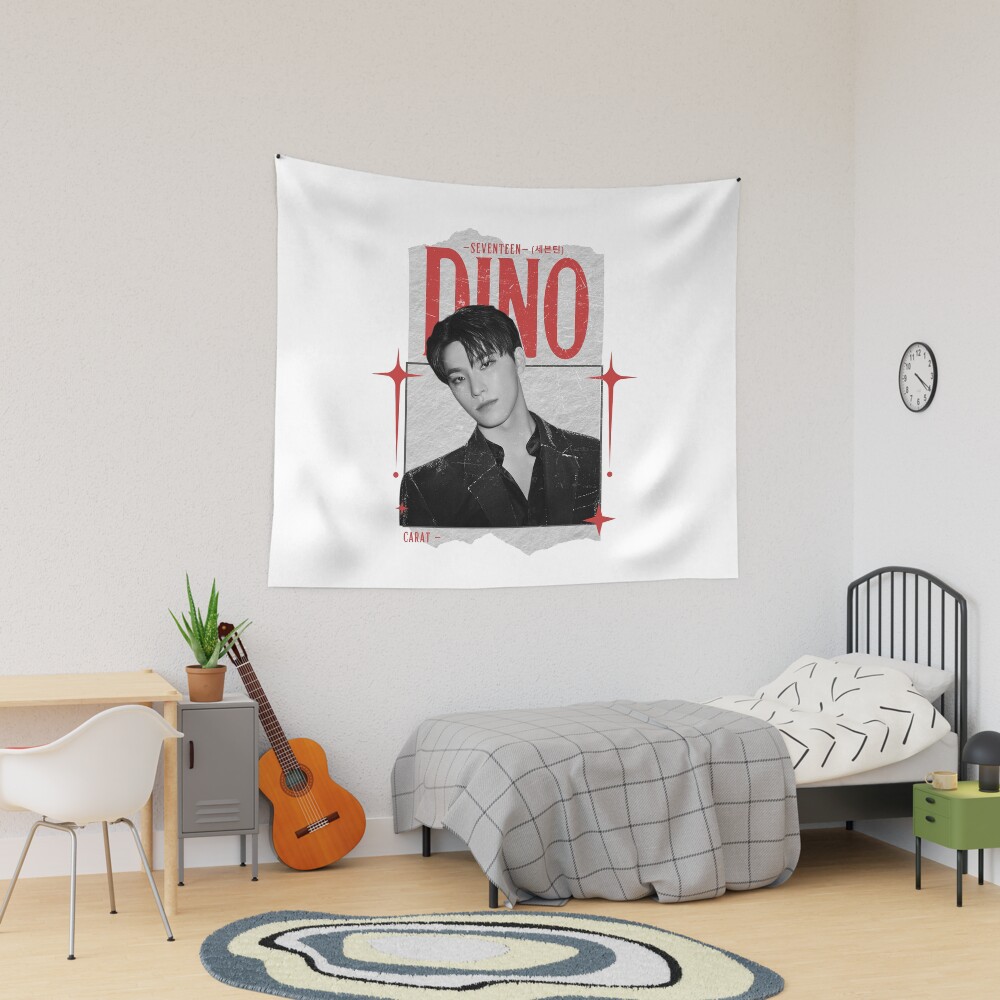 Seventeen Black And Red Dino Group Members Y2k Preppy Collage Design Tapestry