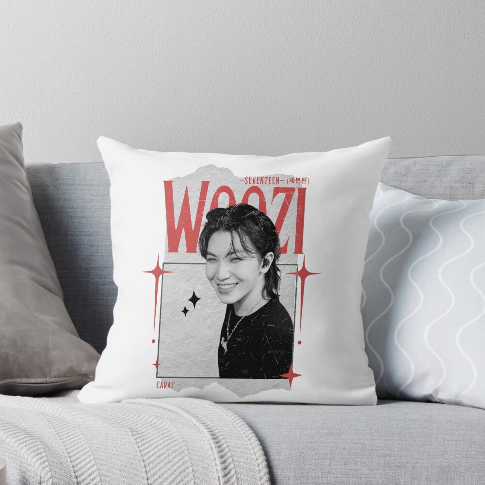Seventeen Black And Red Woozi Group Members Y2k Preppy Collage Design Throw Pillow