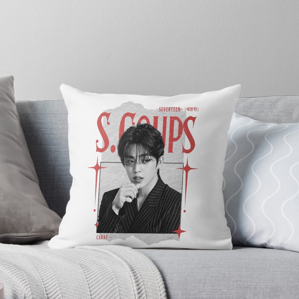 Seventeen Black And Red S Coups Group Members Y2k Preppy Collage Design Throw Pillow