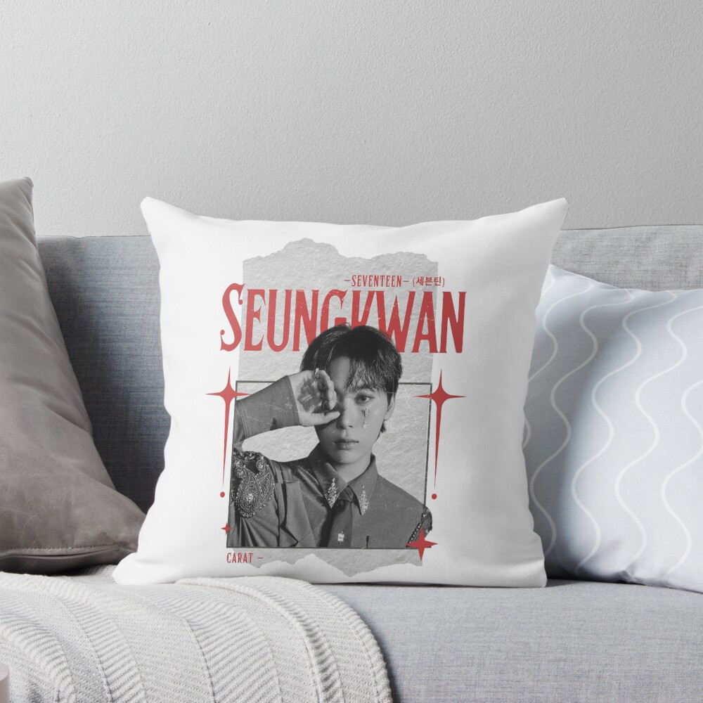 Seventeen Black And Red Seungkwan Group Members Y2k Preppy Collage Design Throw Pillow