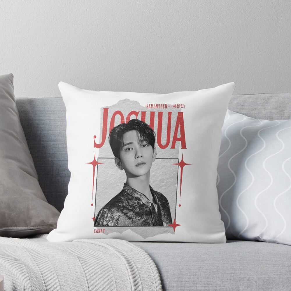 Seventeen Black And Red Joshua Group Members Y2k Preppy Collage Design Throw Pillow