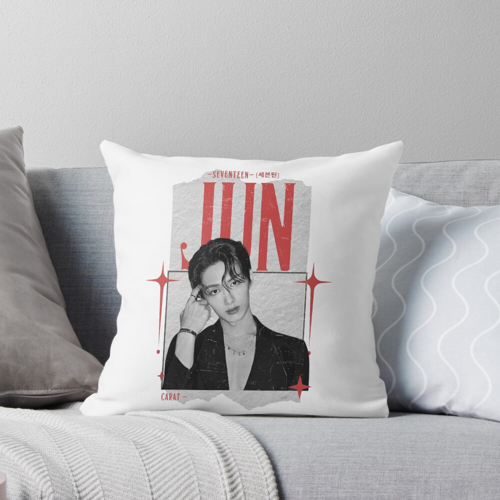 Seventeen Black And Red Jun Group Members Y2k Preppy Collage Design Throw Pillow