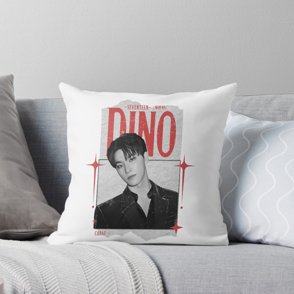 Seventeen Black And Red Dino Group Members Y2k Preppy Collage Design Throw Pillow